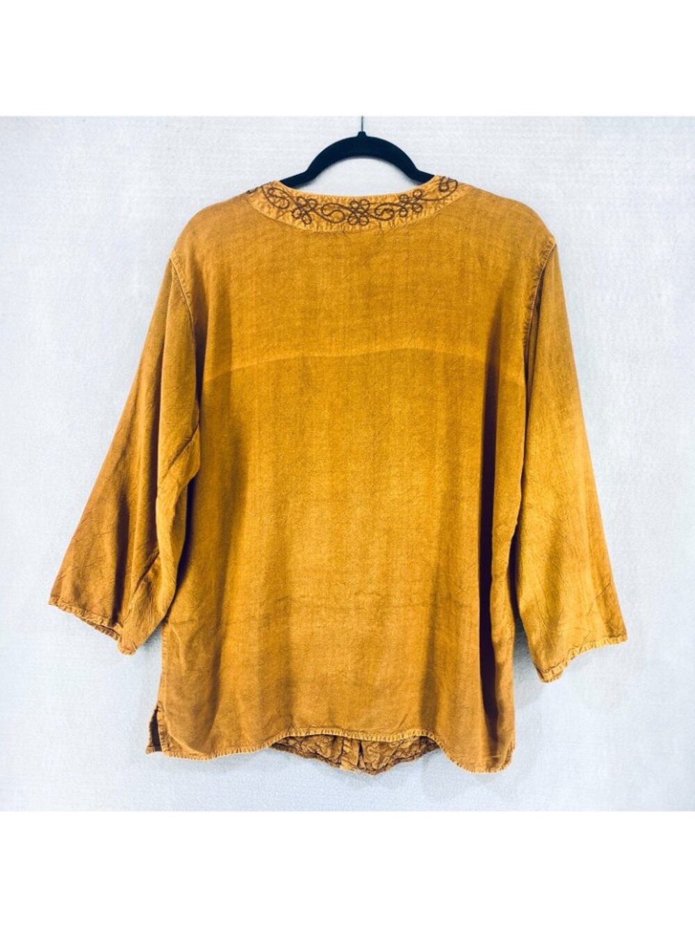 Vintage y2k Top Womens L Orange Floral Embroidered Patchwork Blouse Boho Velvet - Picture 7 of 12